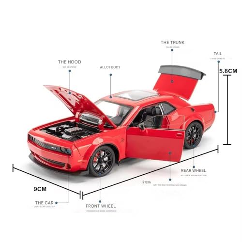 Image of 1:24 Scale Dodge Challenger Toy Car Hellcat Collection Diecast Metal Toy Model Car for Kids Light Sound Pull Back Openable Door, Black