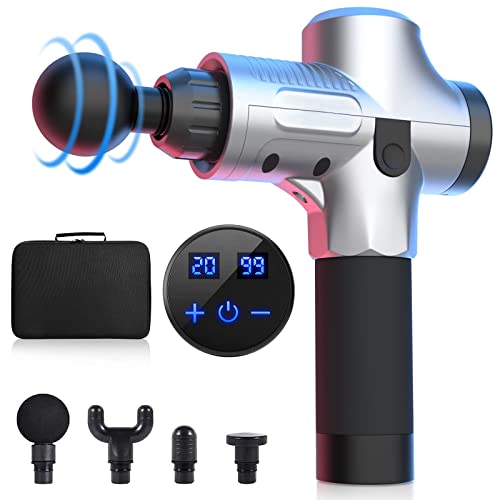 Massagepistole Tragbares Massagegerät Elektrische für Nacken Schulter Rücken Handmassagegeräte Entspannen mit 4 Massageköpfen und 20 Geschwindigkeiten Vibrationsgerät Muskel Cover