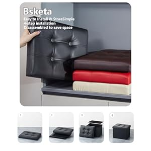 Storage Ottoman Folding Foot Stool with Thicker Foam Padded Seat Small Leather Storage Ottoman Bench Foot Rest for Living Room Foldable Coffee Table 17x13x13inBlack