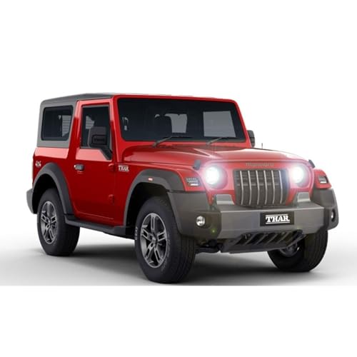 Image of 1:32 Scale DieCast Metal Toy Car Pull Back Action Openable Doors 4x4 Thar /Jeep Premium Car Toy, with Light and Music, for Ages 3-10 Years (RED)