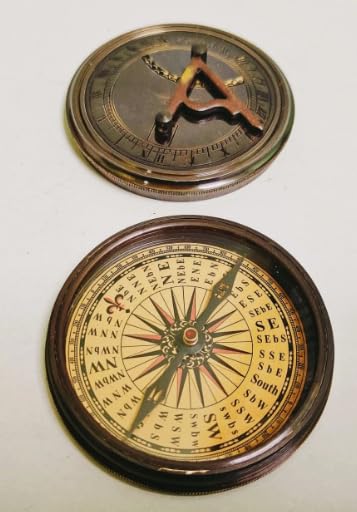 Brújula Vintage de Latón con Reloj de Sol y Compás Portátil miniatura 3