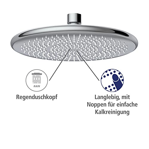 WENKO Wasserspar Regenduschkopf Watersaving, Kopfbrause mit Wasserspar-System, ABS, Chrom/Grau, rund, Ø 22,5 cm