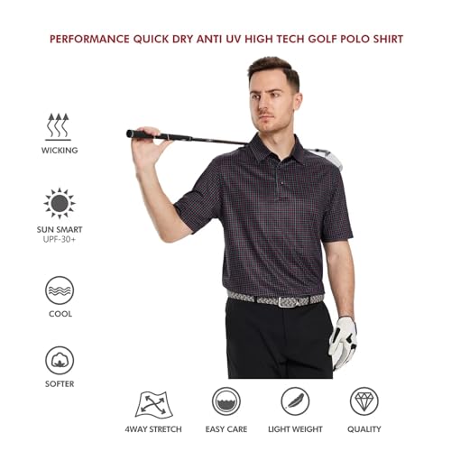 Image of Golf Shirts for Men Dry Fit Short Sleeve Print Performance Moisture Wicking Polo Shirt