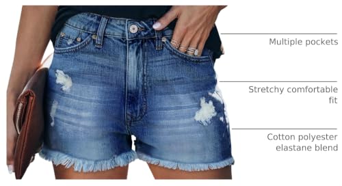 Image of onlypuff Women Denim Shorts Ripped Mid Waisted Jean Shorts with Pockets