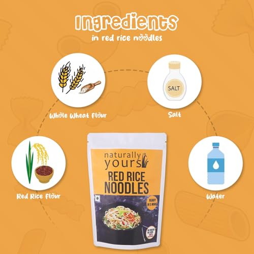 Image of Naturally Yours Red Rice Hakka Noodles | No Maida, Non-Fried, Vegan, Preservative Free | No Onion No Garlic, Jain Friendly | High Iron, Antioxidants & Fiber | Healthy & Easy to Digest | 180g Pack