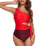 Dixperfect Women's Cut Out One Piece Swimwear Bathing Suit One Shoulder Beachwear Monokini (XL, Red)