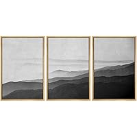 SIGNWIN Framed Canvas Print Wall Art Side of Mountain in Mist Nature Rocky Illustrations Minimalism Contemporary Black and White for Living Room, Bedroom, Office - 16