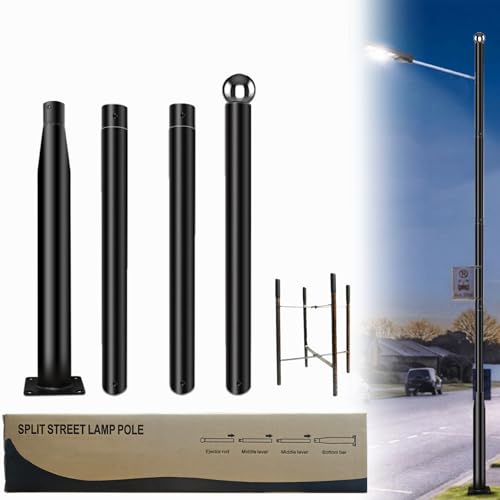 YarPoole Street Light Pole 13 Ft Tall - Outdoor Adjustable Heavy Duty Metal Street Lamp Post for Outside Solar Street Lights with Mounting Rebar Cage Base for Backyard,Parking Lot,Walkway