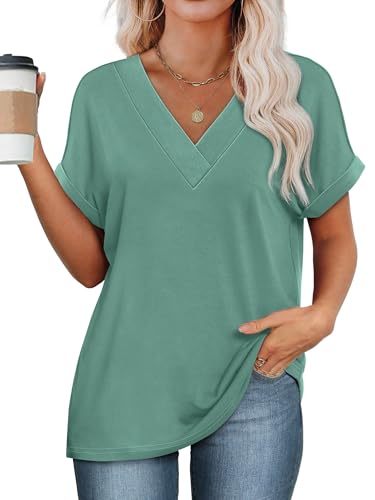 Image of WIHOLL Womens Summer Tops Short Dolman Sleeve Shirts 2026 Fashion V Neck Outfits Clothes