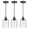 Licperron 3 Pack Hanging Pendant Lighting Fixtures, Adjustable Black Hanging Ceiling Lamp with Clear Glass Shade, Modern Pendant Light for Kitchen Island, Dining Room, Bedroom, Hallway
