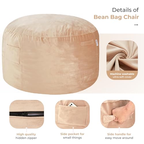 Image of HABUTWAY Bean Bag Chair: Giant 4' Memory Foam Furniture Bean Bag Chairs for Adults with Microfiber Cover 4Ft (Khaki)