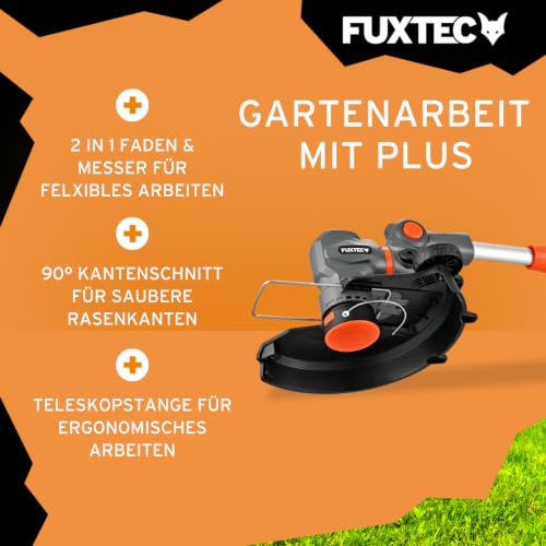 Tagliabordi a batteria FUXTEC 20V FX-E1RT20PROSET • Decespugliatore a batteria con caricabatterie • Larghezza di taglio 28 cm • Con manico telescopico e 2 velocità • Tagliabordi con filo e lama - 5