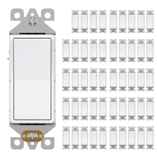 AIDA 3 Way Decorative Light Switch Wall Plate, Electric Switches,15Amp, 120/277 Volt, 3 Way Rocker Switch, Self-Grounding, Residential and Commercial Grade, UL Listed (50, Glossy White)