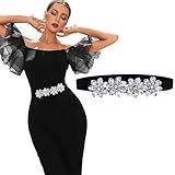 Wriidy Black Stretch Belt Rhinestone Skinny Belts Crystal Waist Belt Cinch Belt for Women (Black, M) (XL, Black)
