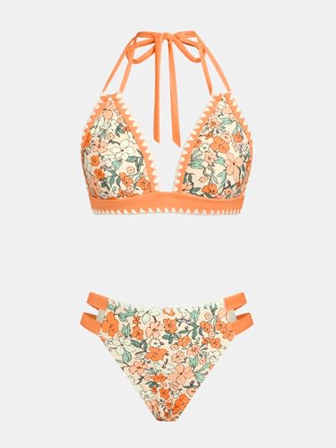 Image of CUPSHE Women's Two Piece V Neck Halter Bikini Sets Stitching Swimsuit | Back Hook,Side Cutout,Cheeky Bottom,Soft Removable Cups,Double Straps,Flattering Bathing Suit For Vacation And Beach