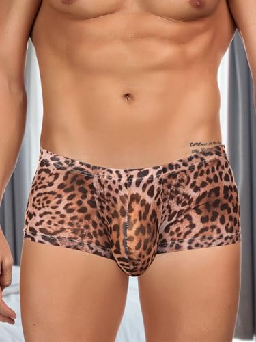 ohyeahlady Leopard Print Underwear for Men Sexy Breathable Boxer Briefs Low Rise Silky Trunks Boxer Underpants Stretch4
