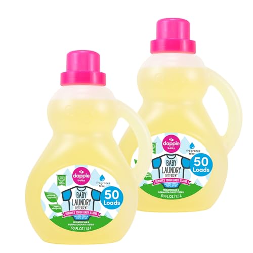 Image of Dapple Baby Laundry Detergent, Plant Powered, Hypoallergenic, Fragrance Free, Concentrated, 50 fl oz (Pack of 2)