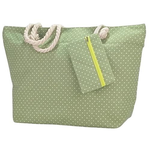 Ropo22 Bolsa Playa Grande con Cremallera. Bolsa de Playa Impermeable con Forro Antiarena y Neceser Exterior, Bolso Playa y Piscina con Asas de Cuerda. Bolso Grande Mujer Gimnasio de Lona(Verde)
