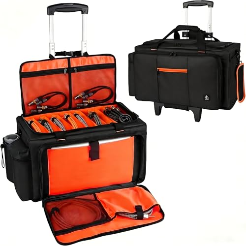 Timoxi Large Rolling DJ Bag Built-in Sturdy Support Board, Gig bag with Wheels, DJ cable bag with...