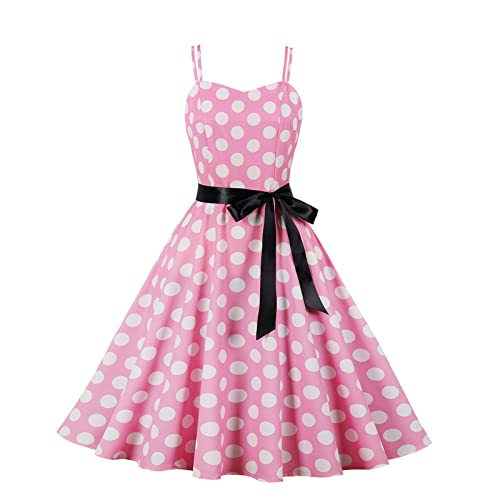 Kids Girls Vintage Polka Dot Dress Sleeveless Retro Rockabilly Swing Dress Spaghetti Strap Bowknot Party Dresses