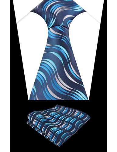 Image of Alizeal Mens 3.15'' Gradient Novelty Pattern Tie Set with Pocket Square Casual Color Tie Set