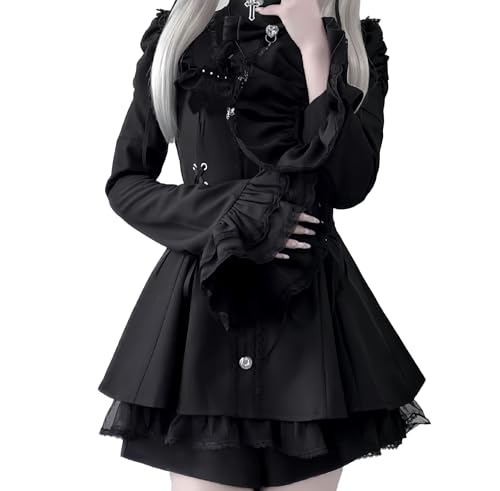 Y2k Aesthetic Sweet Lolita Bow Dress Women Gothic Blouse Lace