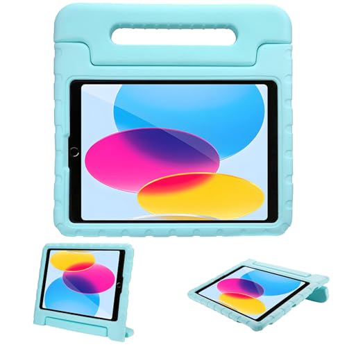 iPad 9世代 2021 8世代 2020 7世代 2019 10.2 インチ ケース iPad Air3 10.5インチ キッズケース ハンドル付き 超軽量 耐衝撃 スタンド機能 EVA キッズ 子ども用 カバー(水色)