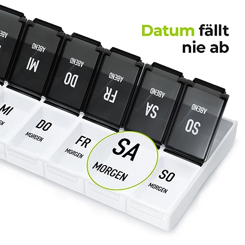 AUVON Tablettenbox 7 Tage Morgens Abends, Handlicher Tablettenbox mit Großen Separaten Fächern für Medikamente, Vitamine, Fischöl, Nahrungsergänzungsmittel usw.