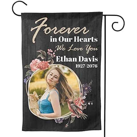 Custom Memorial Garden Flag Personalized Garden Flag - Missing You Forever in Our Hearts Custom Name Garden Flag Memorial Day Garden Flag Yard Flag Decoration 12 x 18 Inch Add Photo Image Double Side Cover