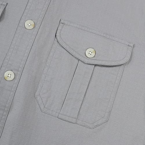 Dubinik® Mens Button Up Shirts Long Sleeve Casual Button Down Shirt Men Vintage Two Pocket Comfortable with Stretch3