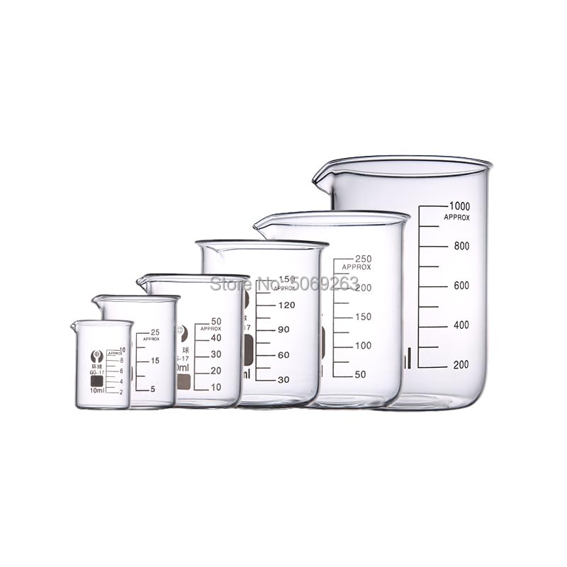 1 Juego de Vasos de precipitados de Vidrio de borosilicato de Laboratorio de Todos los tamaños, Forma química, Vidrio de borosilicato 3.3 con graduación(Set 4)