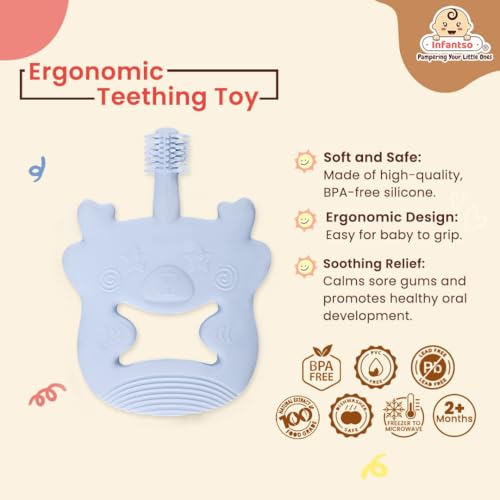 Image of Infantso Soft Silicone Teether for Baby Teething, Bear Teether Toy for 0-12 Months, BPA Free Silicone Soothing Baby Teether | BPA Free, Food Grade Soft & Safe Gum Relief Toy