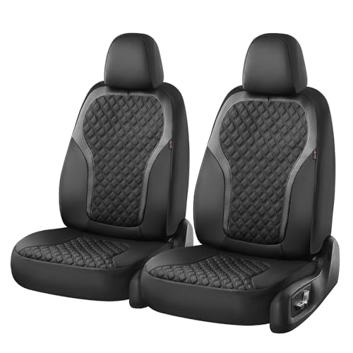 Image of Coverado Front Seat Covers, 2-Pack Luxury Diamond Leather Car Seat Cover with Carbon Fibre Weave, Spill-Proof Driver Car Seat Protectors, Waterproof Seat Covers Universal Fit for Most Cars, Black
