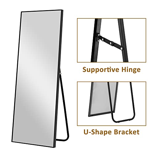 Image of Pexfix Full Body Mirror Length with Black Aluminum Alloy Frame Stand Wall Mounted Hanging for Bedroom Bathroom Living Room Decor,59''x16'' (1017)