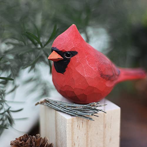 Estatua de madera pintada de pájaro cardinal rojo miniatura 5