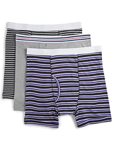 Harbor Bay By Dxl Assorted Men's Big And Tall Boxer Briefs | Machine Washable, Flexible Elastic Waistband, Grey And Stripe 3-Pk #TOP11