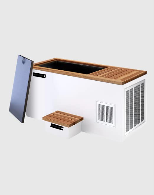 Electric Ice Bath/Stainless Steel/Ice Bath Thermometer Control Technology with Chiller Inside/Ice Bath Tub / 2 °C −42 °C/Cold Water Therapy/Ice Bath Outdoor (White Base Wooden Top)