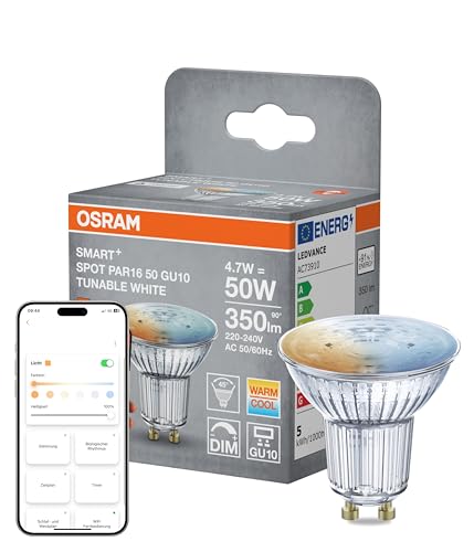 Osram SMART+ LED-Spot PAR16, GU10 Reflektor, Tunable White, dimmbar, Matter over WiFi, steuerbar per App, Alexa, Google und Apple