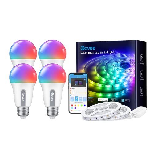 Govee Smart WiFi LED Strip Lights 32.8ft Bundle Smart Light Bulbs, WiFi Bluetooth Color Changing Light Bulbs 4 Pack