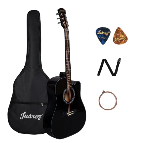 Image of JUAREZ JRZ41CLN-BK-KIT 41 inch Cutaway Acoustic Guitar Kit Black | Linden Body | Catalpa Neck | ABS Fingerboard & Bridge | Gloss Finish | Bag, Strap, Strings & Picks | Beginner
