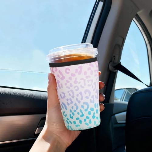 Image of Reusable Insulated Sleeve for Iced Coffee Cup, 3-Pack Coffee Neoprene Drink Sleeve for Cold & Hot Drinks, Beverage Holder for Iced Coffee (Gradient Leopard)