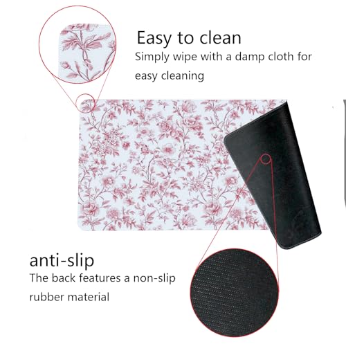 Image of Pink Chinoiserie Mouse Pad,Vintage Pink and White Floral Desk Mat,XL Large Vintage Flowers Preppy Mouse Pad,Girly Laptop Desk Mat for Dorm Home Office,23.6x11.8 Inch