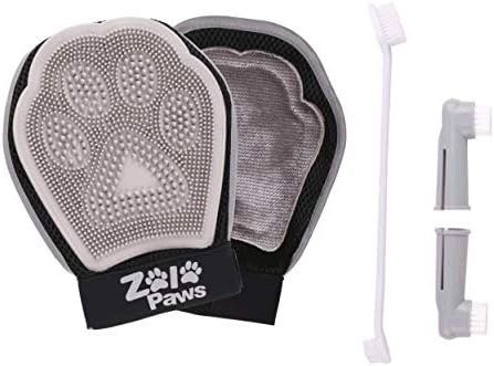 ZoloPaws Dog Grooming Glove Bundle | Convenient Deshedding Pet Hair Remover Brush Glove & Massage Mitt Adjustable Wrist Strap | Perfect for Dogs & Cats | + Bonus Pet Toothbrush Set