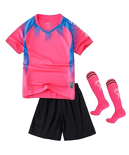 LUCKYLUAN Boys Girls Soccer Jersey Set with Socks Uniform Athletic