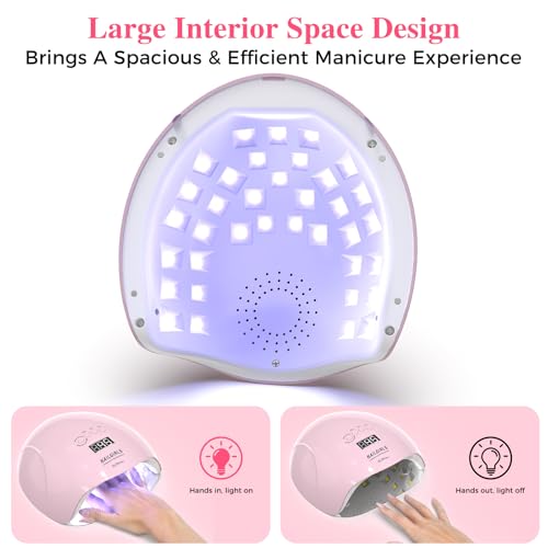 NAILGIRLS UV LED Nail Lamp, 220W Professional Nail Dryer for Gel Polish Curing Light Machine, with Automatic Sensor and LCD Display for Home and Nail Salon, 42 Dual Light Source Light Beads (Pink) - Image 3