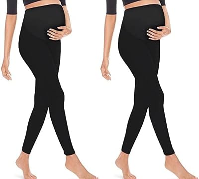 Geifa Women's Maternity Ankle Leggings Cotton Over The Belly Pregnancy Yoga Jegging Combo Pack of 2 (2XL) Black