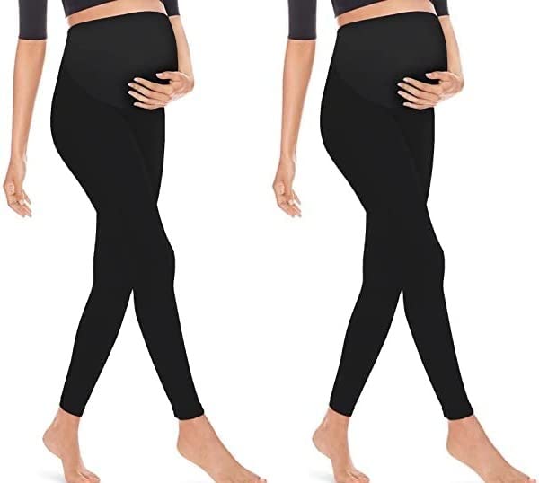 Women's Maternity Ankle Leggings Over The Belly Pregnancy Yoga Pants with Pocket Soft Active wear Work Pants Leggings Combo Pack of 2-image-15