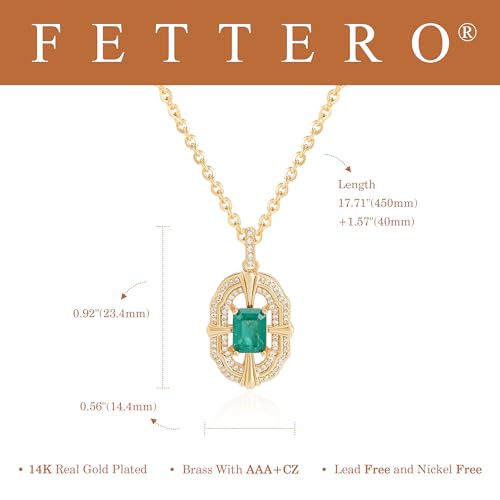 Fettero Gold Necklace for Women,14K Gold Plated Charm Necklaces for Women Gemstone Pendant Necklace Non Tarnish Gold Necklaces Jewelry
