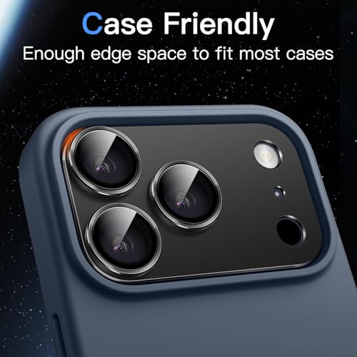Image of JETech Camera Lens Protector for iPhone 17 Pro Max 6.9-Inch, Full Coverage 9H Tempered Glass Ring Cover, Matte Metal Plate, Case Friendly, 1-Pack (Black)