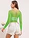 LemonGirl Women Fishnet Crop Tops Lingerie Long Sleeve Top Babydoll Chemise US 2-16 Green